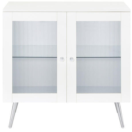 Nieta White High Gloss and Chrome 2-Tier Accent Cabinet with Glass Shelf from Coaster - Luna Furniture