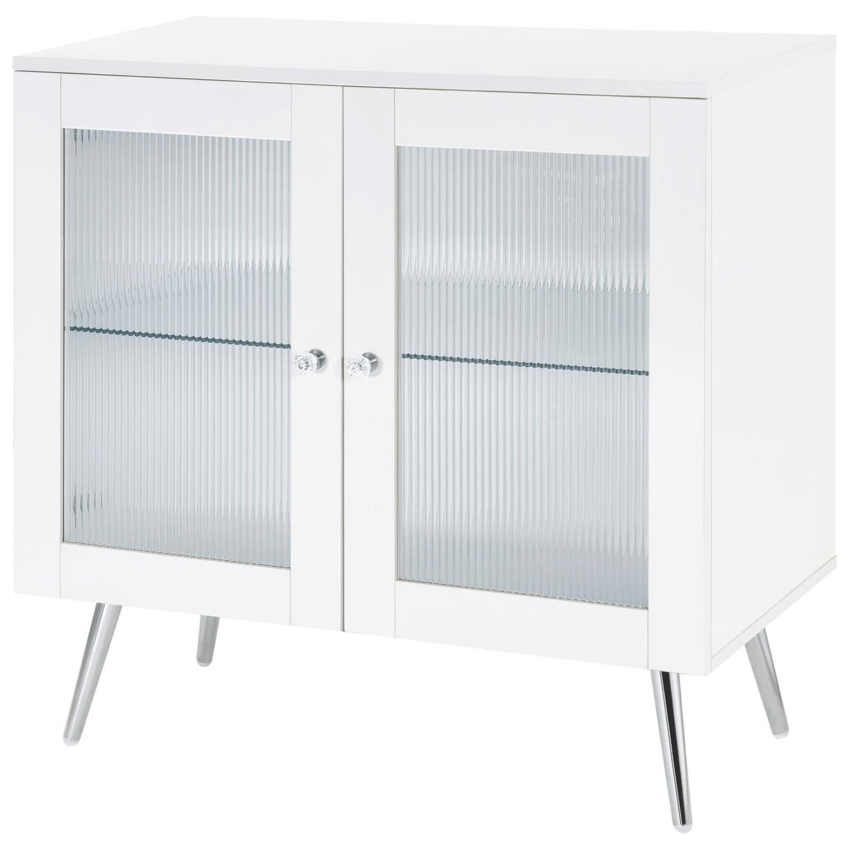 Nieta White High Gloss and Chrome 2-Tier Accent Cabinet with Glass Shelf from Coaster - Luna Furniture