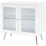 Nieta White High Gloss and Chrome 2-Tier Accent Cabinet with Glass Shelf from Coaster - Luna Furniture