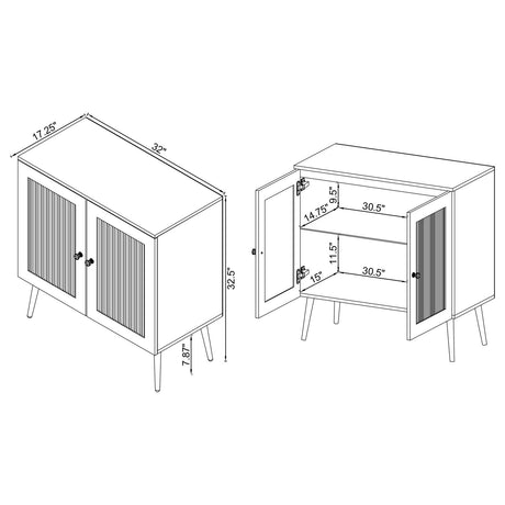 Nieta White High Gloss and Chrome 2-Tier Accent Cabinet with Glass Shelf from Coaster - Luna Furniture