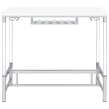 Norcrest White High Gloss Pub Height Bar Table with Acrylic Legs and Wine Storage from Coaster - Luna Furniture