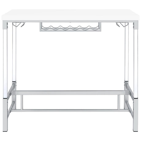 Norcrest White High Gloss Pub Height Bar Table with Acrylic Legs and Wine Storage from Coaster - Luna Furniture