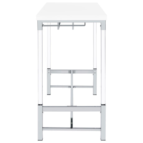 Norcrest White High Gloss Pub Height Bar Table with Acrylic Legs and Wine Storage from Coaster - Luna Furniture
