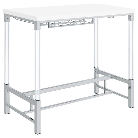 Norcrest White High Gloss Pub Height Bar Table with Acrylic Legs and Wine Storage from Coaster - Luna Furniture