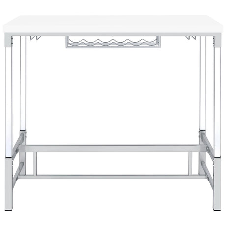 Norcrest White High Gloss Pub Height Bar Table with Acrylic Legs and Wine Storage from Coaster - Luna Furniture