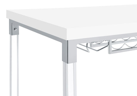 Norcrest White High Gloss Pub Height Bar Table with Acrylic Legs and Wine Storage from Coaster - Luna Furniture