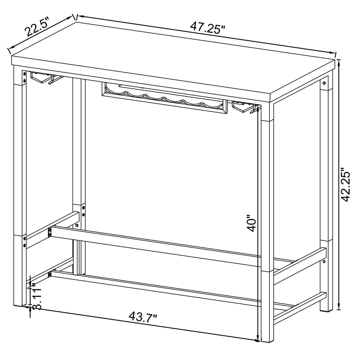 Norcrest White High Gloss Pub Height Bar Table with Acrylic Legs and Wine Storage from Coaster - Luna Furniture