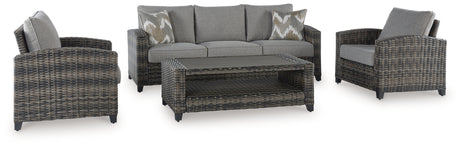 Oasis Court Gray Outdoor Sofa/Chairs/Table Set from Ashley - Luna Furniture