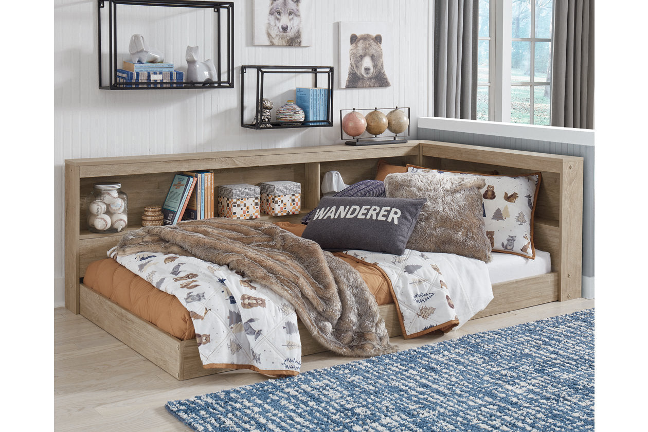 Oliah Natural Twin Bookcase Corner Storage Bed from Ashley - Luna Furniture
