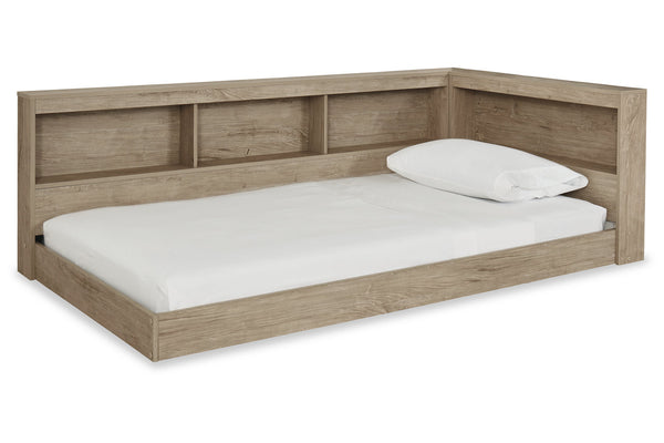 Oliah Natural Twin Bookcase Corner Storage Bed