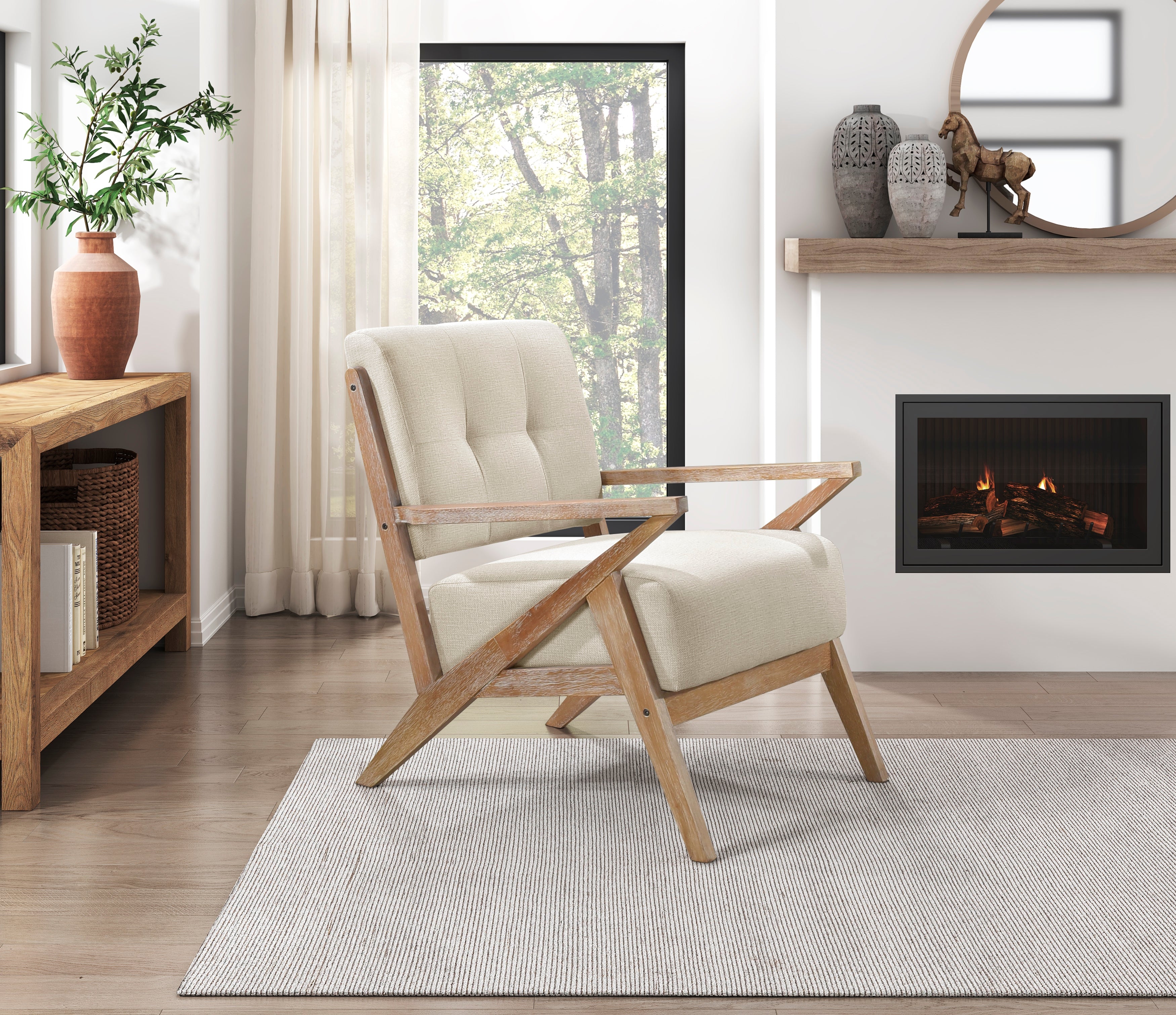 Homelegance Ollen Sand Accent Chair – Rustic Solid Wood Frame with