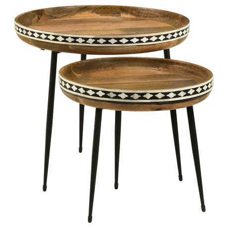 Ollie Natural and Black 2-Piece Round Nesting Table from Coaster - Luna Furniture