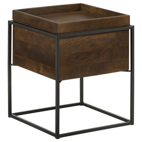 Ondrej Dark Brown and Gunmetal Square Accent Table with Removable Top Tray from Coaster - Luna Furniture