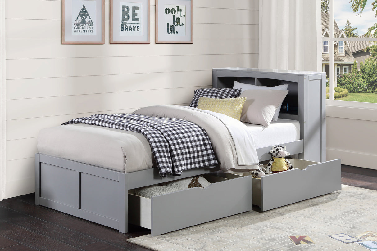 Orion Gray Twin Bookcase Bed with Storage Boxes from Homelegance - Luna Furniture