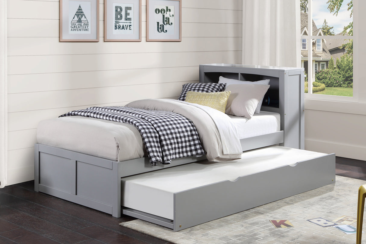 Orion Gray Twin Bookcase Bed with Twin Trundle from Homelegance - Luna Furniture