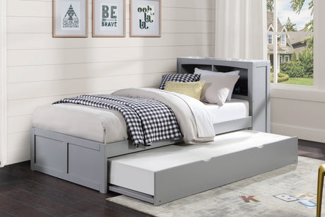 Orion Gray Twin Bookcase Bed with Twin Trundle from Homelegance - Luna Furniture