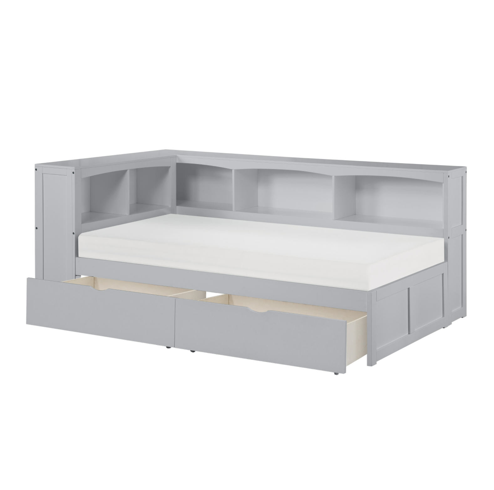 Orion Gray Twin Bookcase Corner Bed with Storage Boxes from Homelegance - Luna Furniture