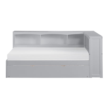 Orion Gray Twin Bookcase Corner Bed with Twin Trundle from Homelegance - Luna Furniture