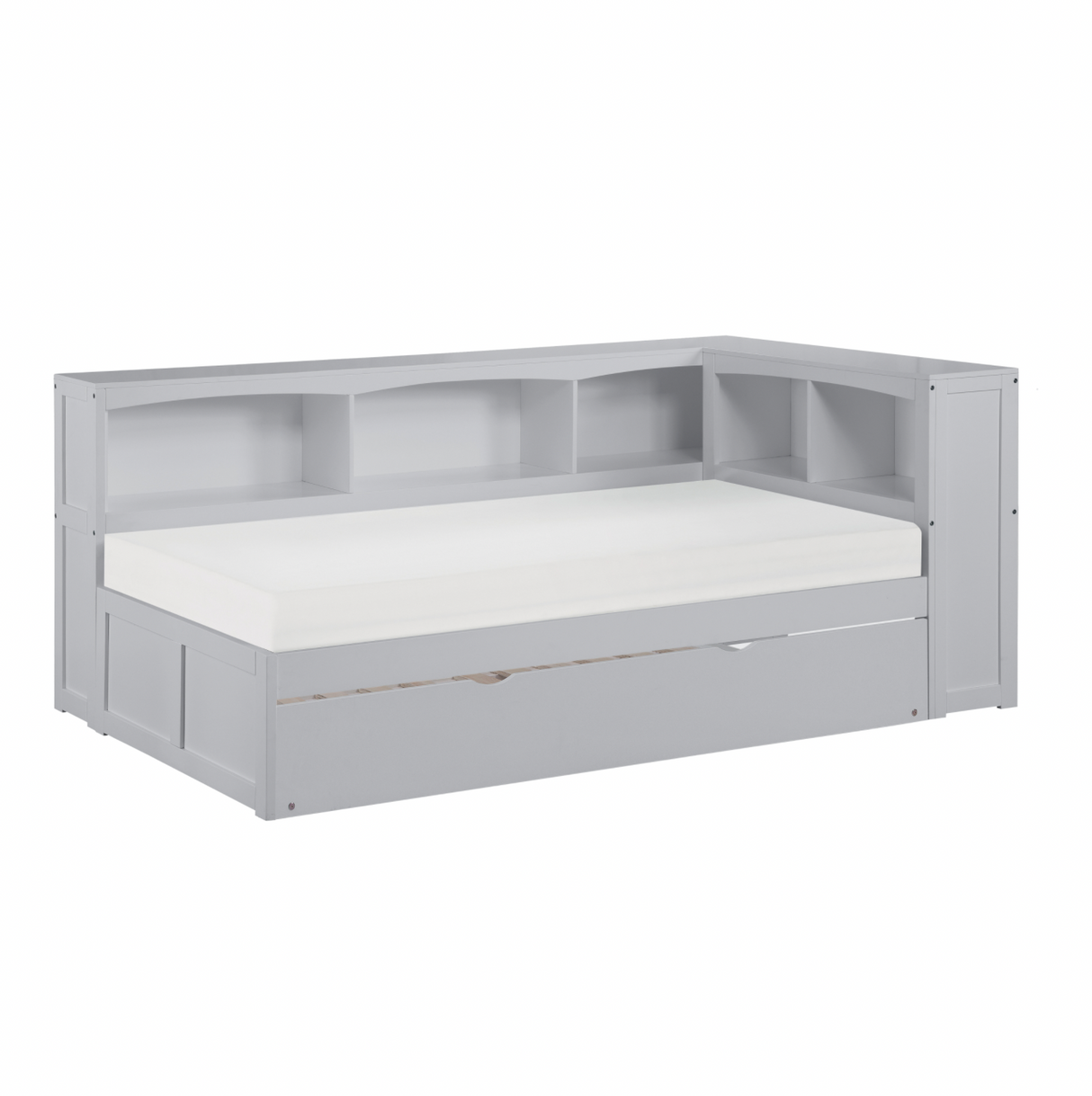 Orion Gray Twin Bookcase Corner Bed with Twin Trundle from Homelegance - Luna Furniture