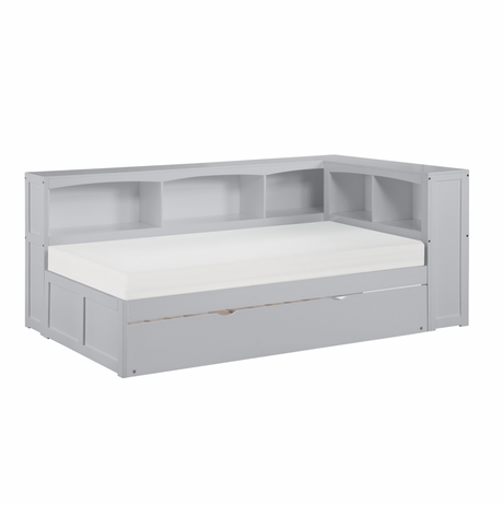 Orion Gray Twin Bookcase Corner Bed with Twin Trundle from Homelegance - Luna Furniture