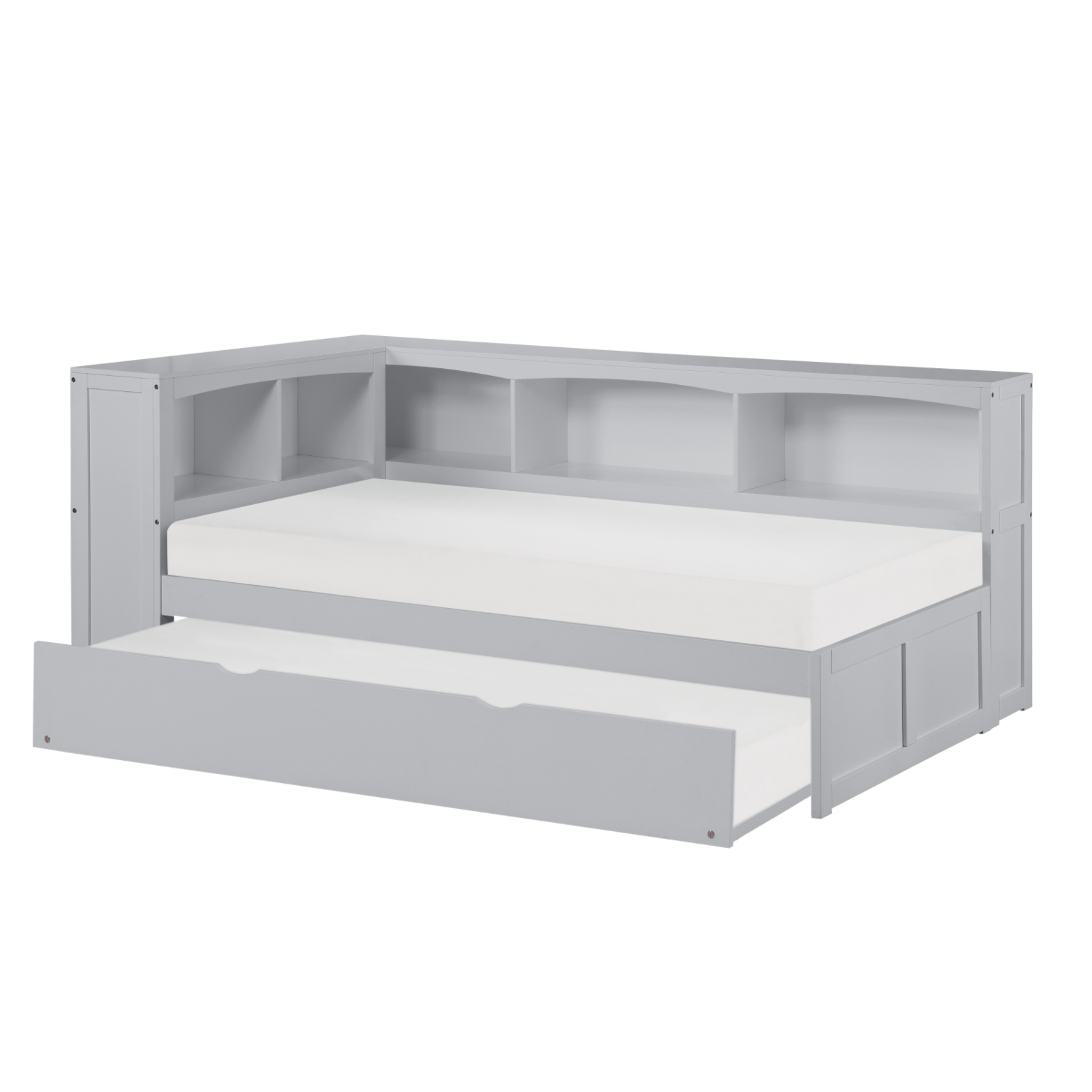 Orion Gray Twin Bookcase Corner Bed with Twin Trundle from Homelegance - Luna Furniture