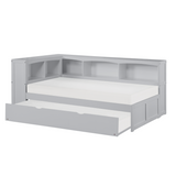 Orion Gray Twin Bookcase Corner Bed with Twin Trundle from Homelegance - Luna Furniture