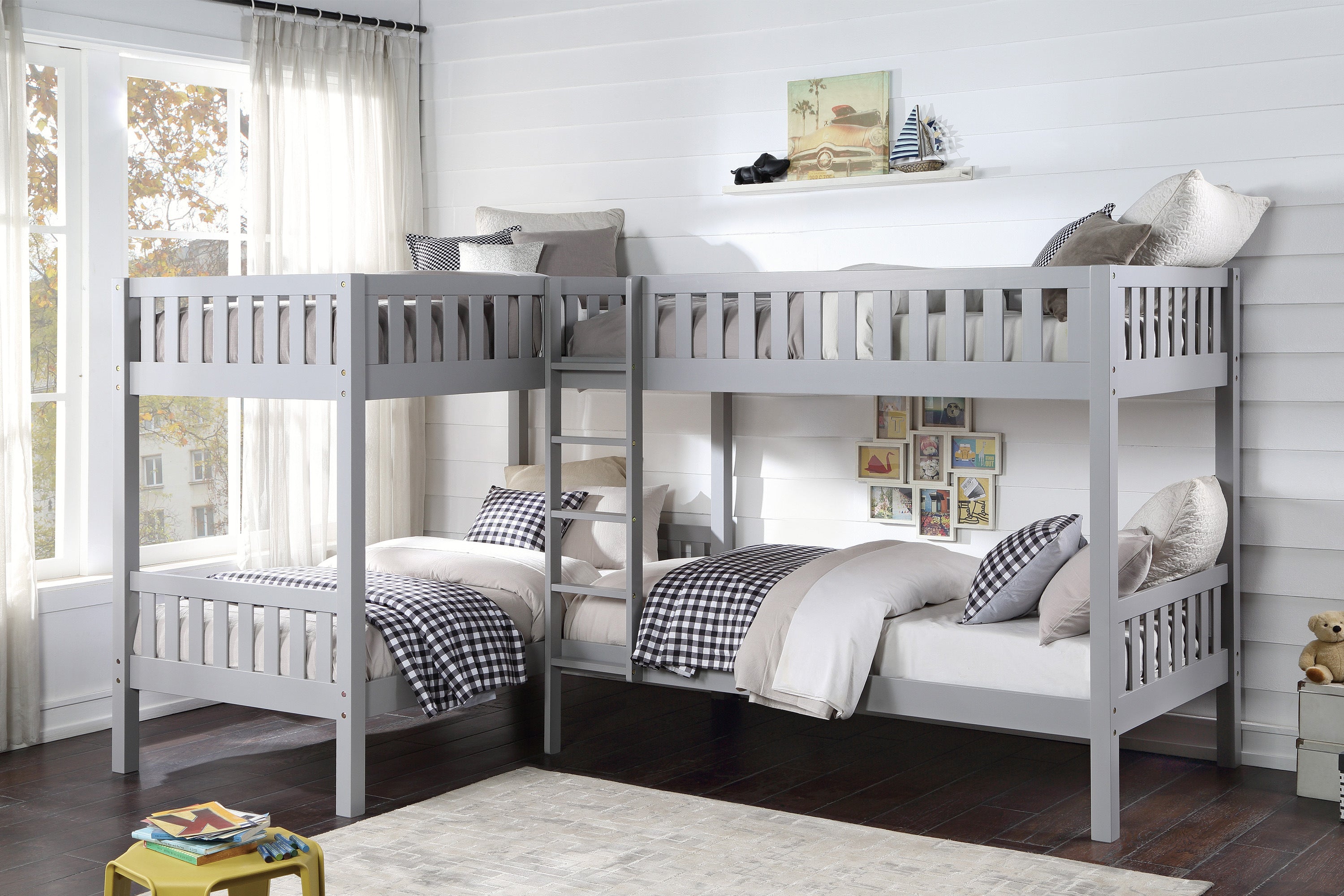 Orion Gray Twin Corner Bunk Bed from Homelegance - Luna Furniture