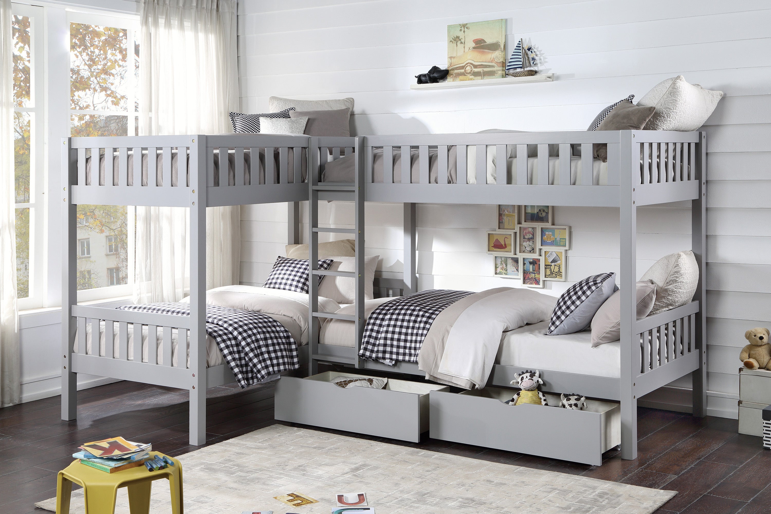 Orion Gray Twin Corner Bunk Bed with Storage Boxes from Homelegance - Luna Furniture