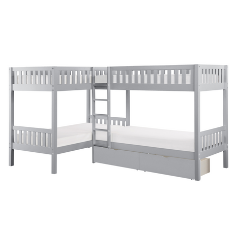 Orion Gray Twin Corner Bunk Bed with Storage Boxes from Homelegance - Luna Furniture