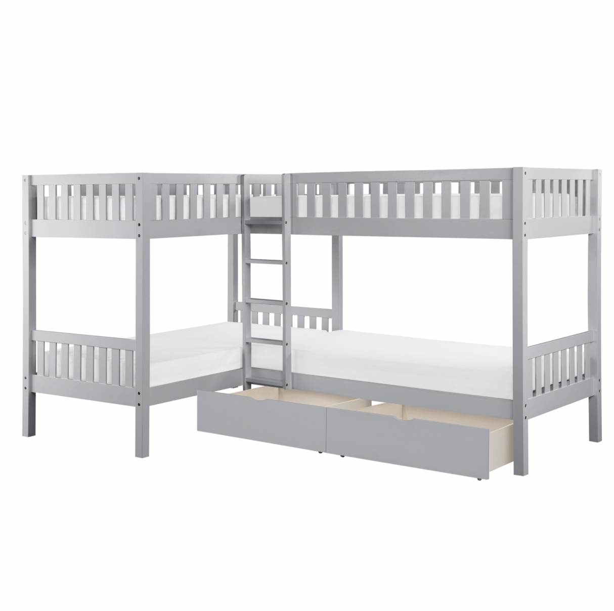 Orion Gray Twin Corner Bunk Bed with Storage Boxes from Homelegance - Luna Furniture