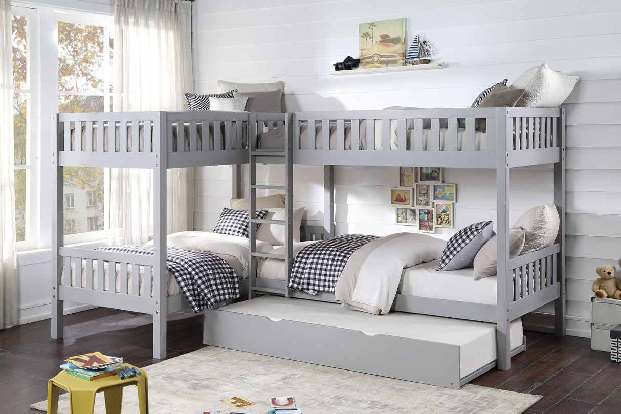 Orion Gray Twin Corner Bunk Bed with Twin Trundle from Homelegance - Luna Furniture
