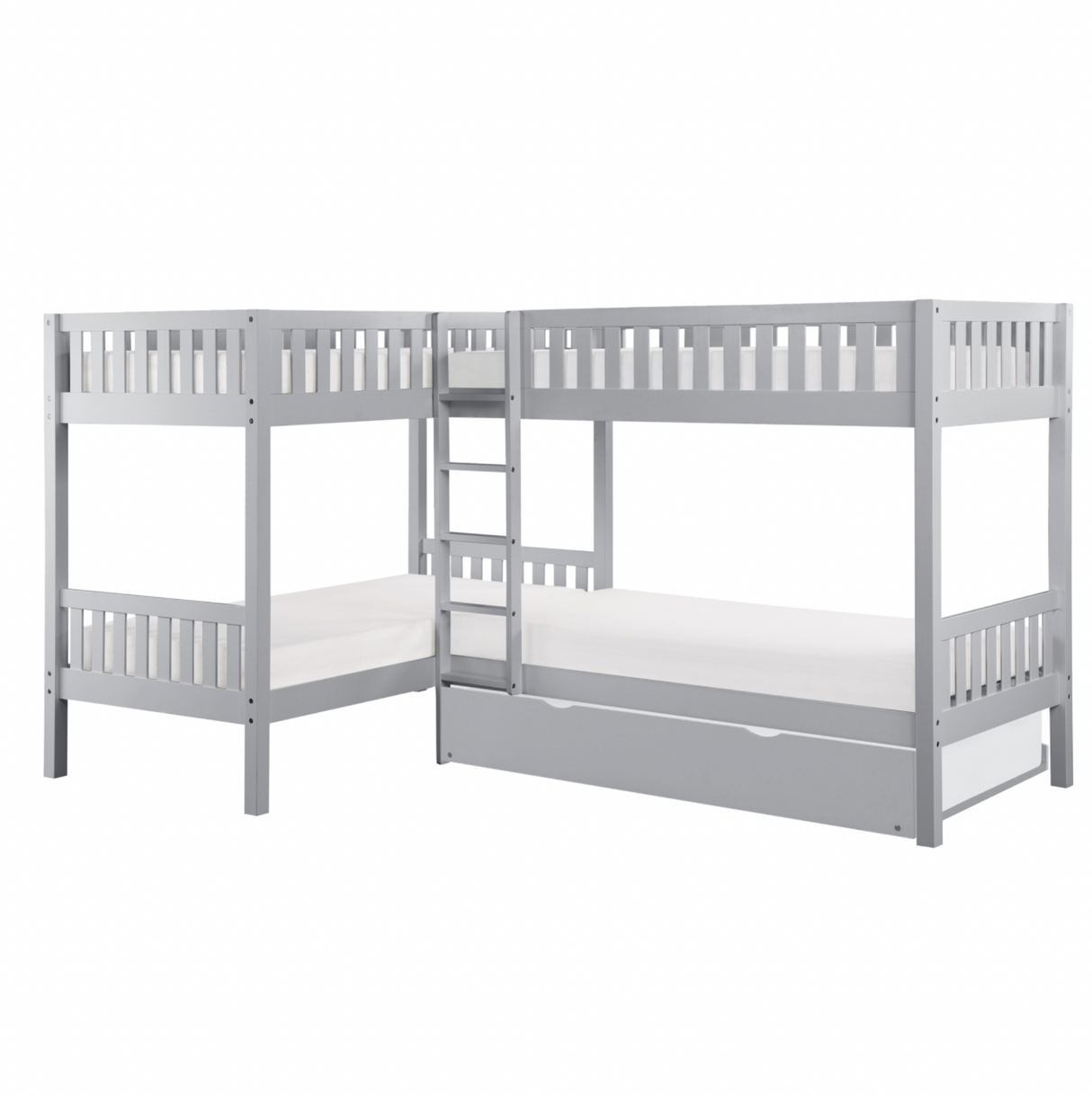 Orion Gray Twin Corner Bunk Bed with Twin Trundle from Homelegance - Luna Furniture