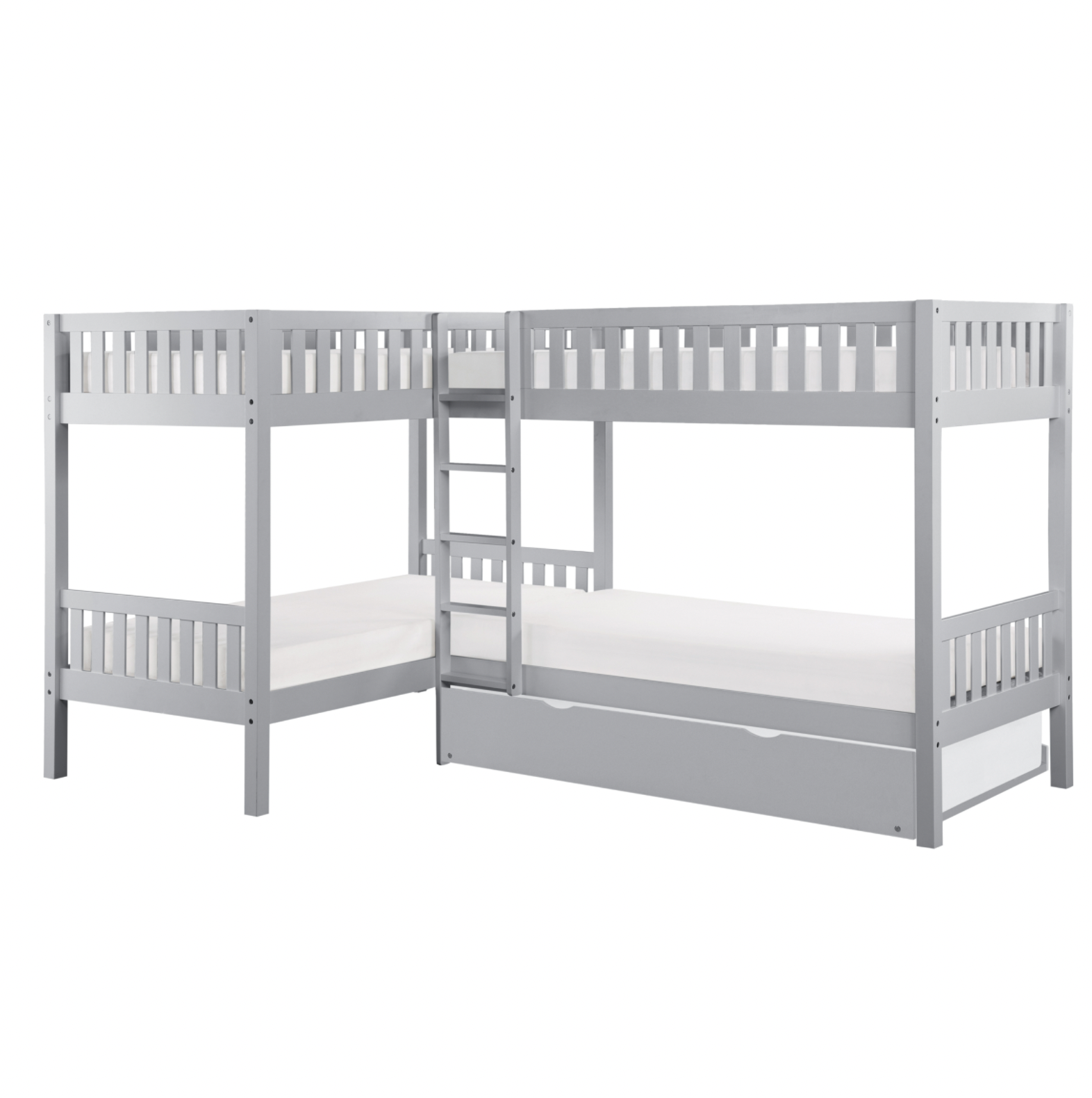 Orion Gray Twin Corner Bunk Bed with Twin Trundle from Homelegance - Luna Furniture