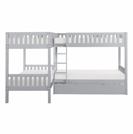 Orion Gray Twin Corner Bunk Bed with Twin Trundle from Homelegance - Luna Furniture