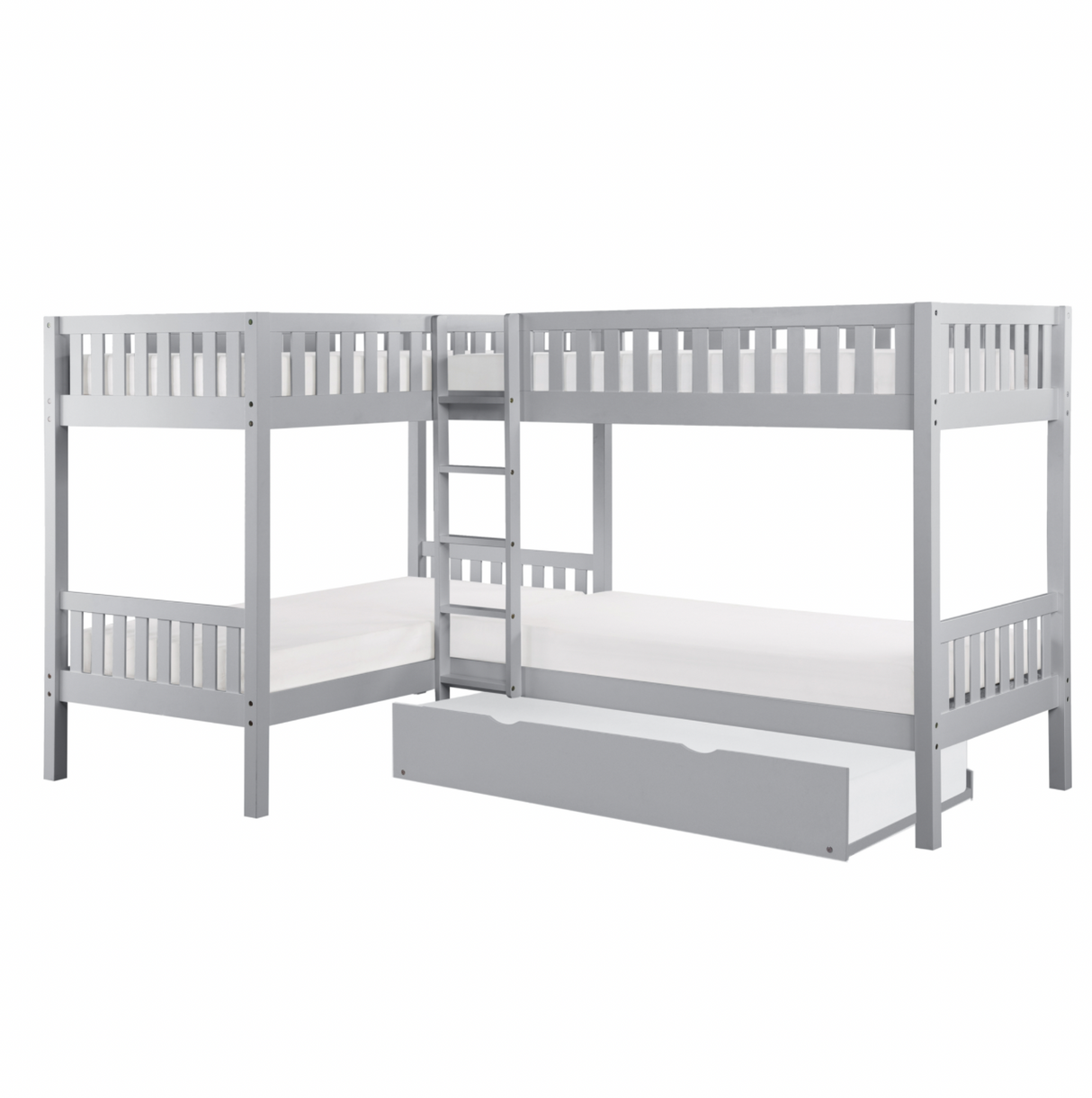 Orion Gray Twin Corner Bunk Bed with Twin Trundle from Homelegance - Luna Furniture