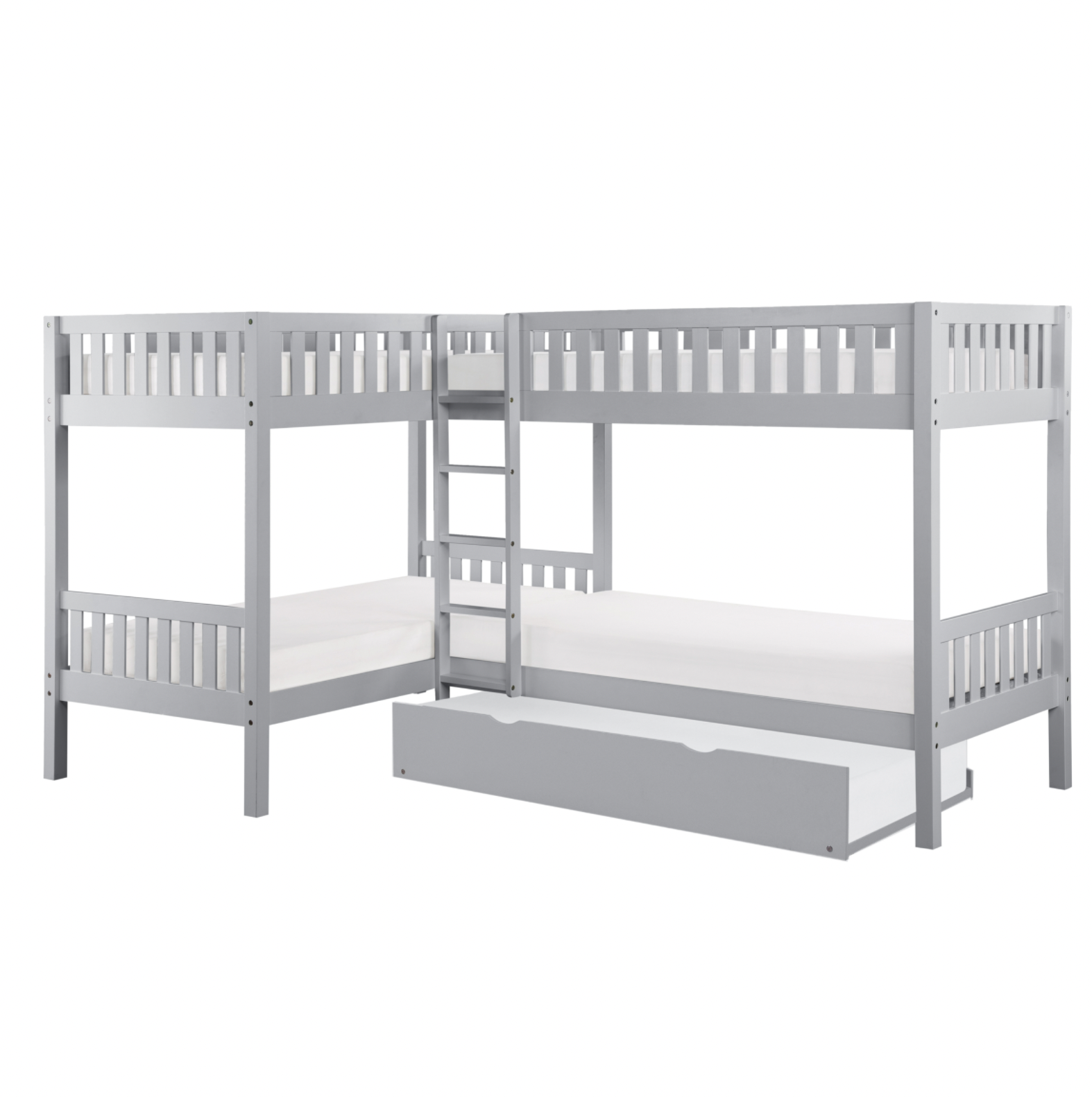 Orion Gray Twin Corner Bunk Bed with Twin Trundle from Homelegance - Luna Furniture