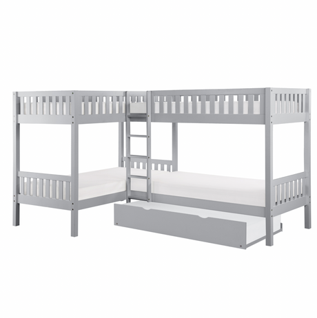 Orion Gray Twin Corner Bunk Bed with Twin Trundle from Homelegance - Luna Furniture