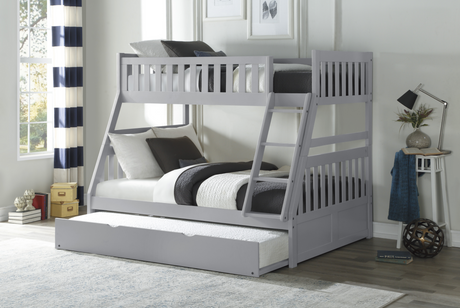 Orion Gray Twin/Full Bunk Bed with Twin Trundle from Homelegance - Luna Furniture