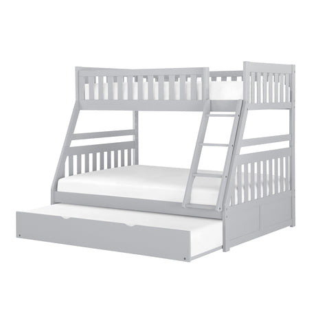 Orion Gray Twin/Full Bunk Bed with Twin Trundle from Homelegance - Luna Furniture