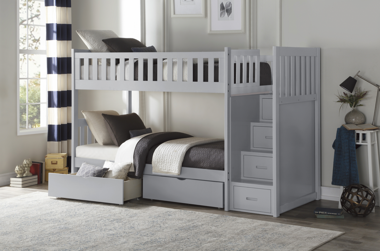 Orion Gray Twin/Twin Step Bunk Bed with Storage Boxes from Homelegance - Luna Furniture