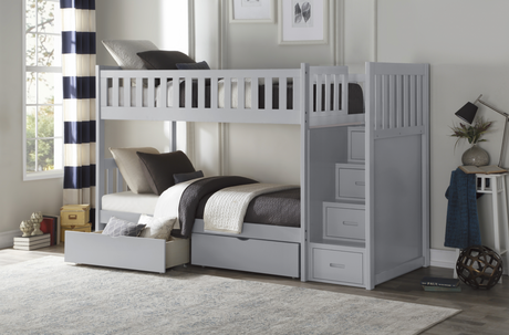 Orion Gray Twin/Twin Step Bunk Bed with Storage Boxes from Homelegance - Luna Furniture