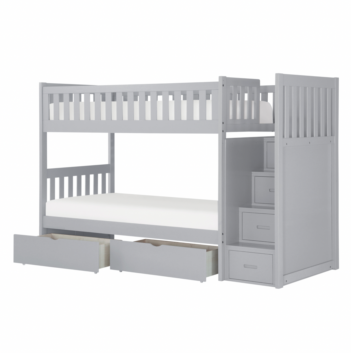Orion Gray Twin/Twin Step Bunk Bed with Storage Boxes from Homelegance - Luna Furniture