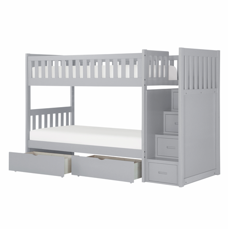 Orion Gray Twin/Twin Step Bunk Bed with Storage Boxes from Homelegance - Luna Furniture