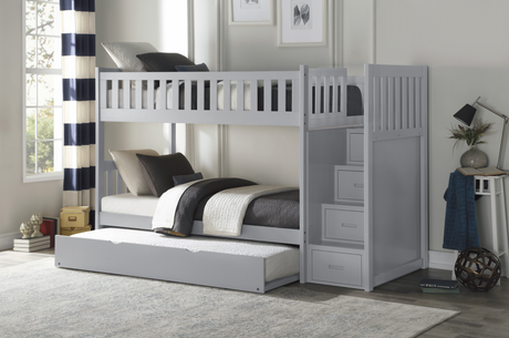 Orion Gray Twin/Twin Step Bunk Bed with Twin Trundle from Homelegance - Luna Furniture