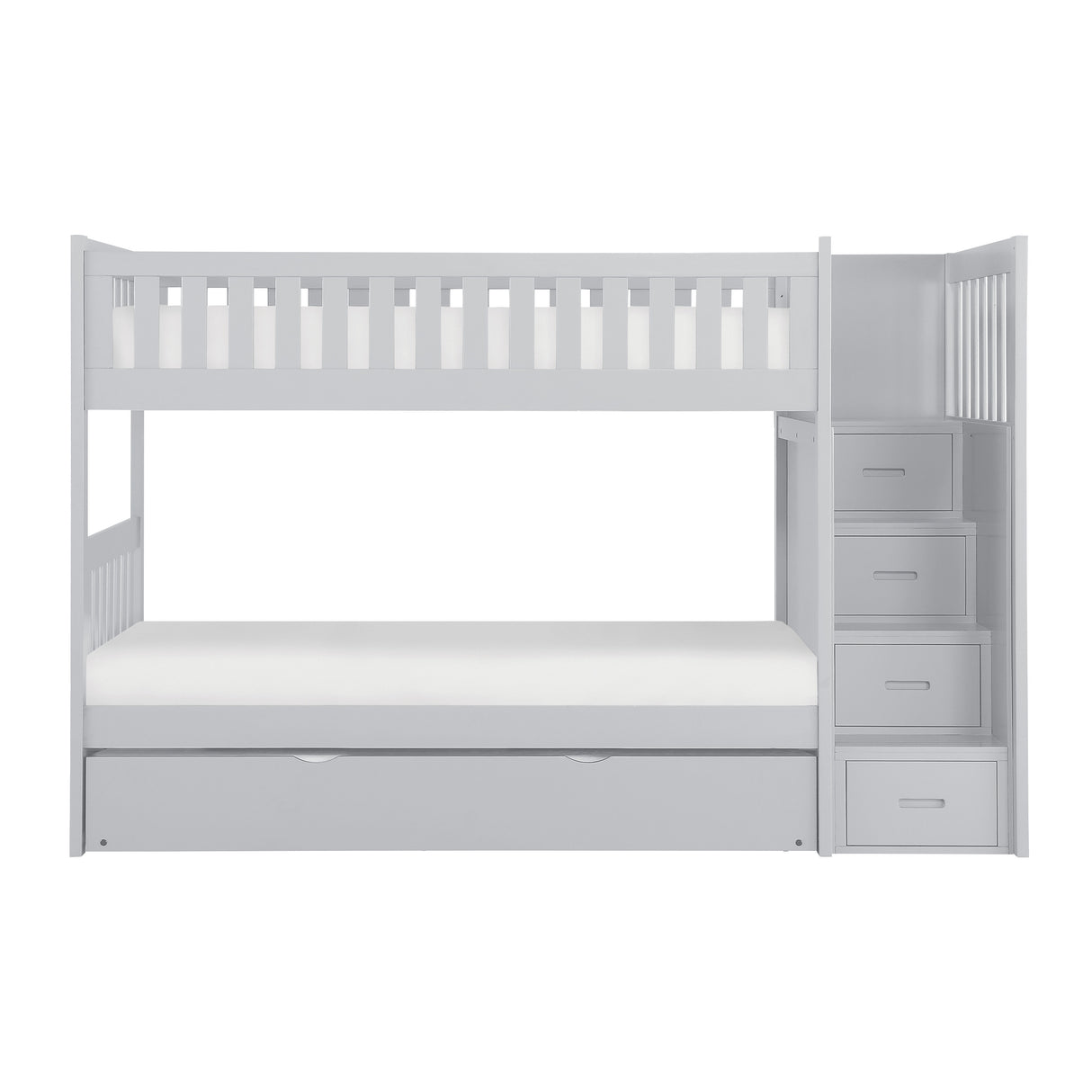 Orion Gray Twin/Twin Step Bunk Bed with Twin Trundle from Homelegance - Luna Furniture