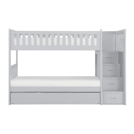 Orion Gray Twin/Twin Step Bunk Bed with Twin Trundle from Homelegance - Luna Furniture