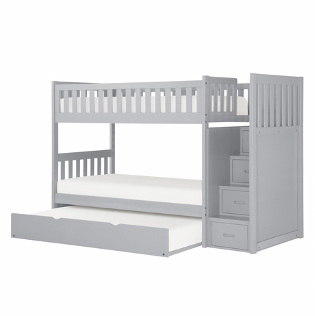 Orion Gray Twin/Twin Step Bunk Bed with Twin Trundle from Homelegance - Luna Furniture