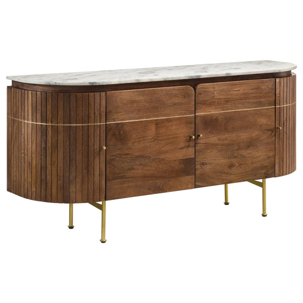 Ortega White and Natural 4-Door Marble Top Dining Sideboard Server