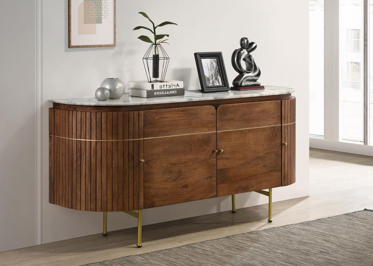 Ortega White and Natural 4-Door Marble Top Dining Sideboard Server from Coaster - Luna Furniture