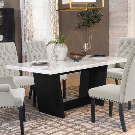 Osborne Espresso and White Trestle Base Marble Top Dining Table from Coaster - Luna Furniture